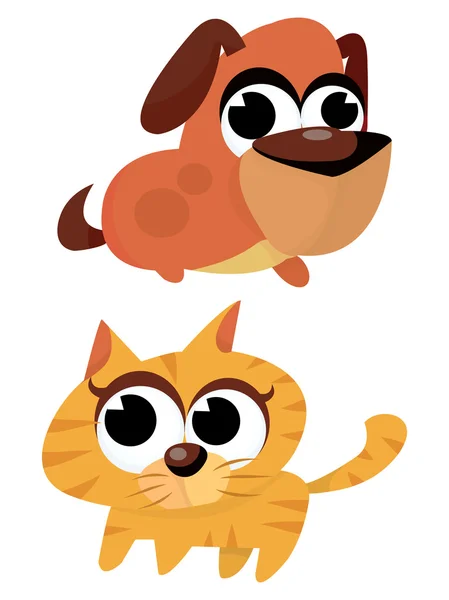 Cachorrinho de desenhos animados e gatinho — Vetor de Stock