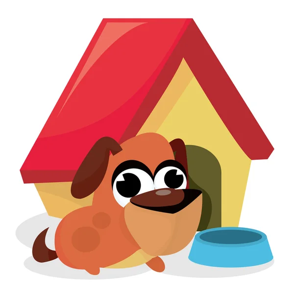 Γελοιογραφία κουτάβι και σπίτι σκυλιών — Διανυσματικό Αρχείο