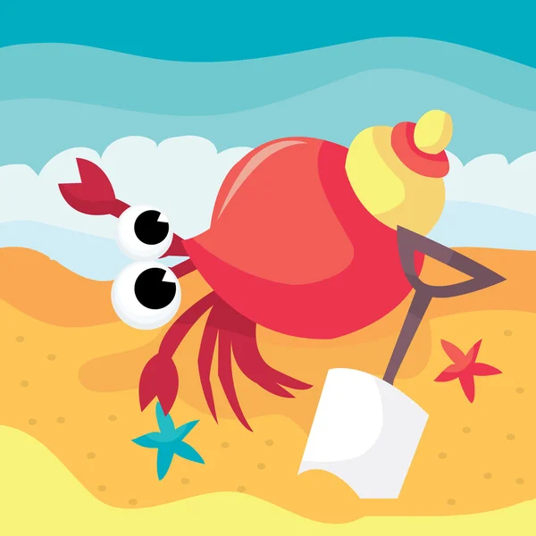 Poustevník krab na pláži — Stockový vektor