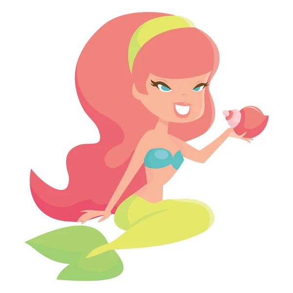 Cartoon Retro Mermaid Girl — Stock Vector