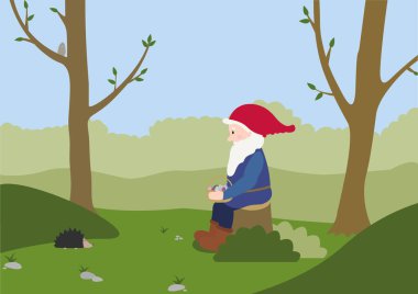 Ormanda bir cüce koçanında oturuyor..