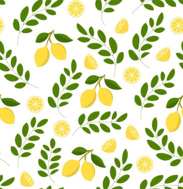 Seamless lemon pattern on white background. Vector citrus illustration. clipart