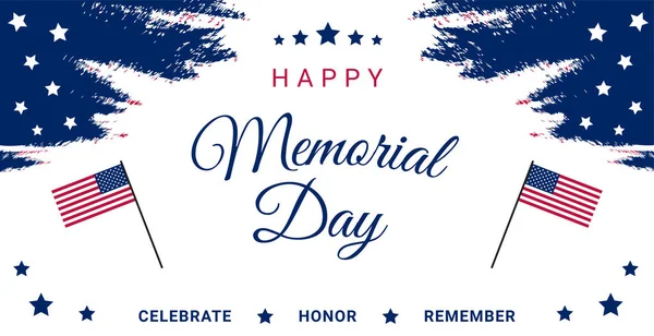 ΗΠΑ Memorial Day ευχετήρια κάρτα ή πανό με σημαία και αστέρια. — Διανυσματικό Αρχείο