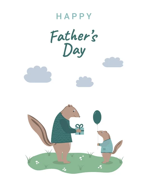 幸せな父親の日のグリーティングカード小さなチプムンクと彼の父親と. — ストックベクタ