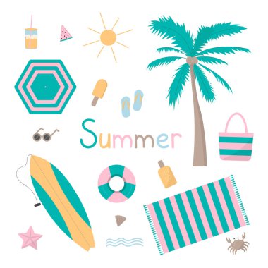 Yaz plajı etiket simgesi düz dizayn.