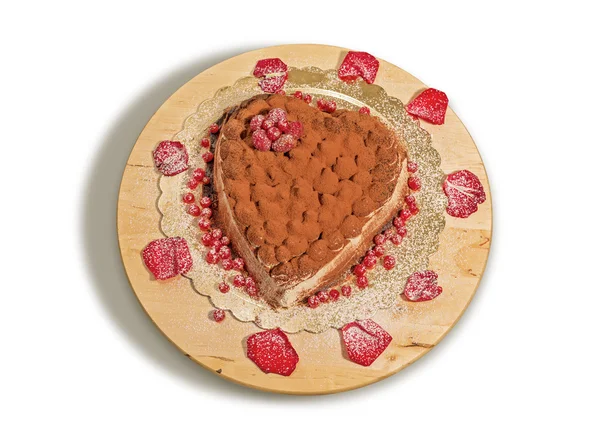 Italian tiramisu cake in the shape of heart. — Stock Photo, Image