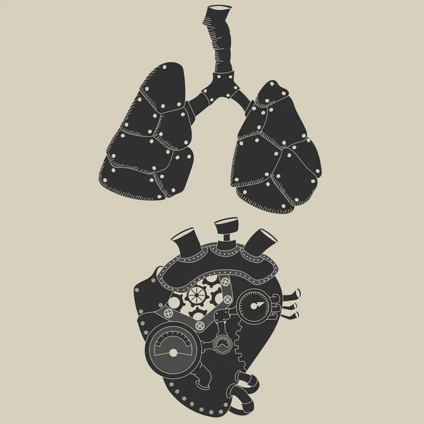 Steampunk heart and lungs — Stock Vector