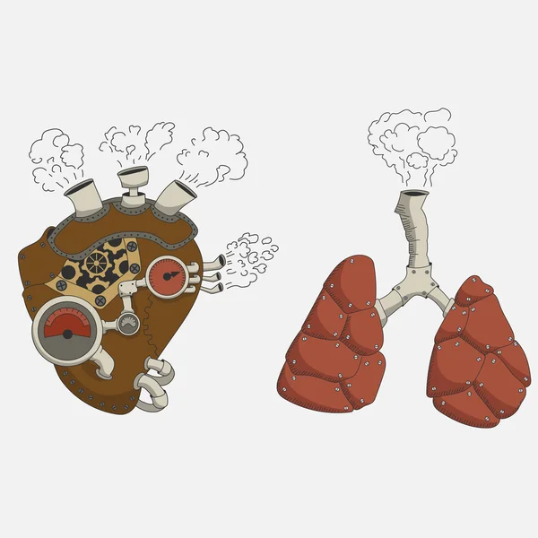 Steampunk hart en longen — Stockvector