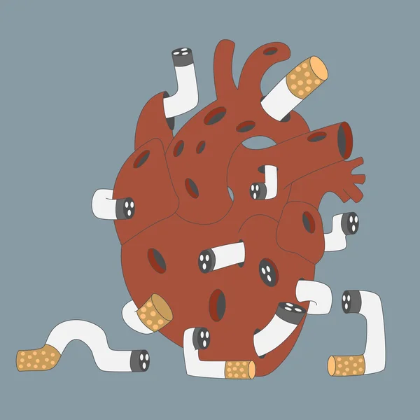 Coração humano e fumar —  Vetores de Stock