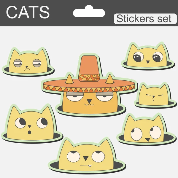 可爱的卡通贴纸猫在帽子里 — 图库矢量图片
