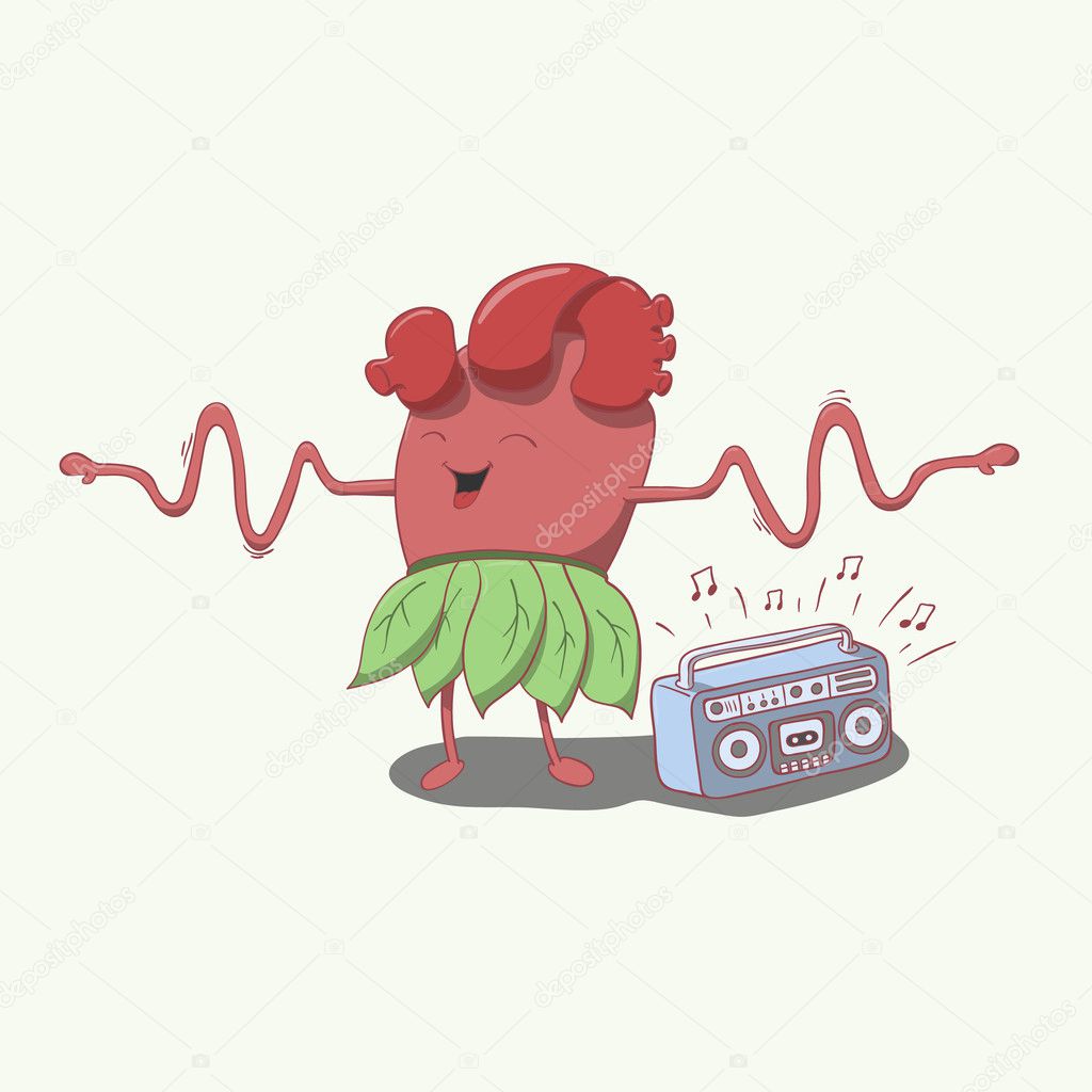 cartoon heart character dancing and smiling, hands like a cardiogram