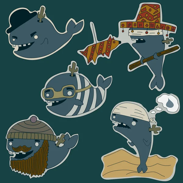 Векторный набор символов китов — стоковый вектор