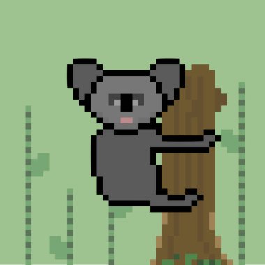 Ağaçta asılı duran koala ayısı PIXEL ILLUSTRASYON
