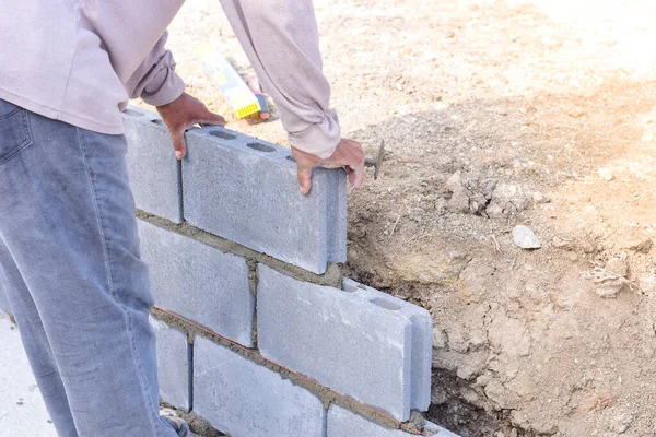 Workers are laying blocks of bricks, Construction work