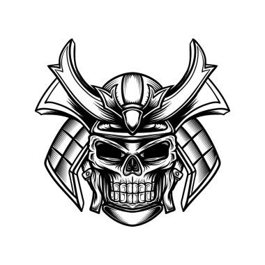 Samuray miğferi kafatası tasarımı, etiket tasarımı