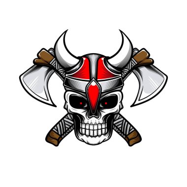 Tişört tasarımı ve çıkartma tasarımı için viking kurukafa çizimi