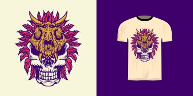 Tişört tasarımı ve etiket tasarımı için Kafatası Hindistanı çizimi