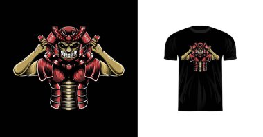 Tişört tasarımı için samuray karakter çizimi