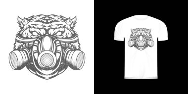Tişört tasarımı ve logo tasarımı için kaplan gaz maskesi çizgisi
