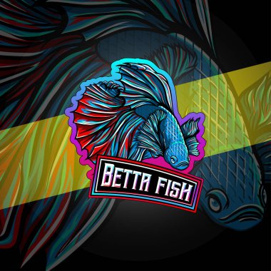 Esport logosunda betta balığı maskotu karakter simgesi