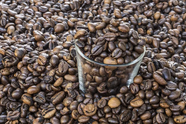 Стаканы с кофейными зернами на кофейных зеренах — стоковое фото