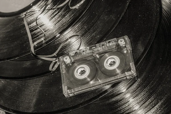 Audio cassette on disc Royalty Free Stock Photos