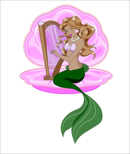 Sirena suona un'arpa — Vettoriale Stock