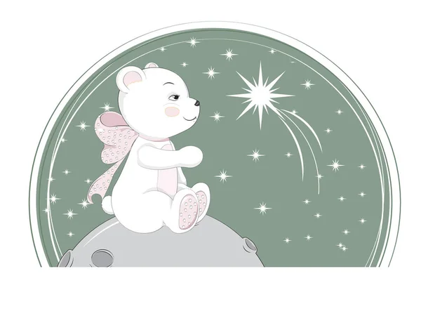 Buona Notte Bambino Orsacchiotto Con Fiocco Mppn Immagine Stile Disegno — Vettoriale Stock