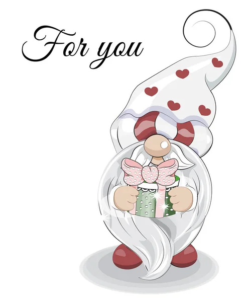 Valentines Day Card Cute Gnome Gift Picture Hand Drawing Cartoon — 스톡 벡터