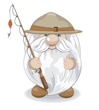 Sevimli cüce izci şovu. Rodla olduğu gibi. Kartpostal, kart, çıkartma, gülümseme gibi karikatür çizimi.