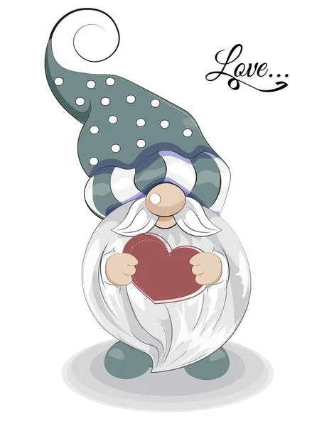 Carte Saint Valentin Gnome Mignon Avec Coeur Photo Main Dessin — Image vectorielle