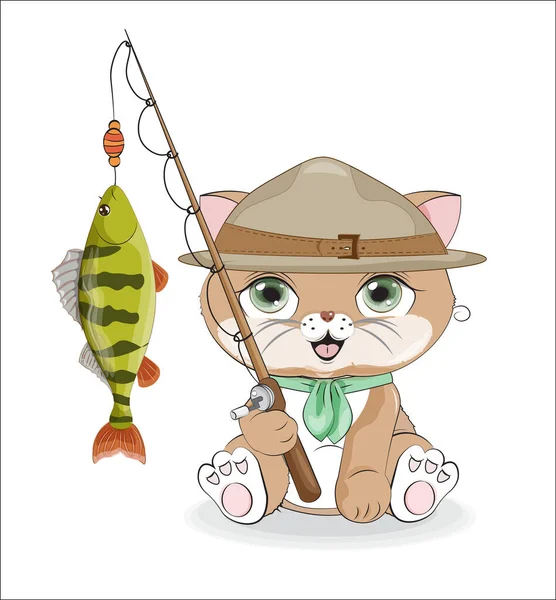 Gato Ilfisherman Scout Con Percha Barra Imagen Dibujo Mano Estilo Ilustración De Stock
