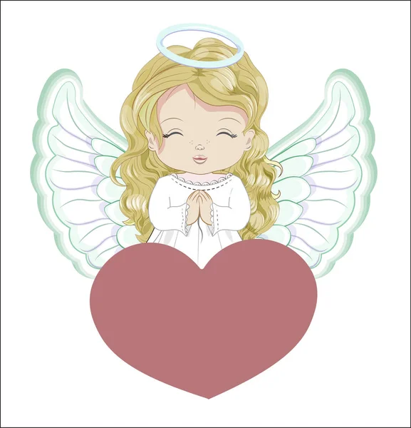 Angel Heart Valentines Day Card Picture Hand Drawing Cartoon Style — Stock vektor