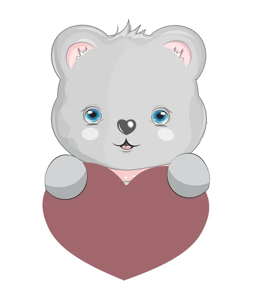 Valentines Day Card Boy Teddy Bear Woth Heart Picture Hand — Stockový vektor