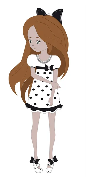 Chica en un vestido blanco con ojos verdes — Vector de stock