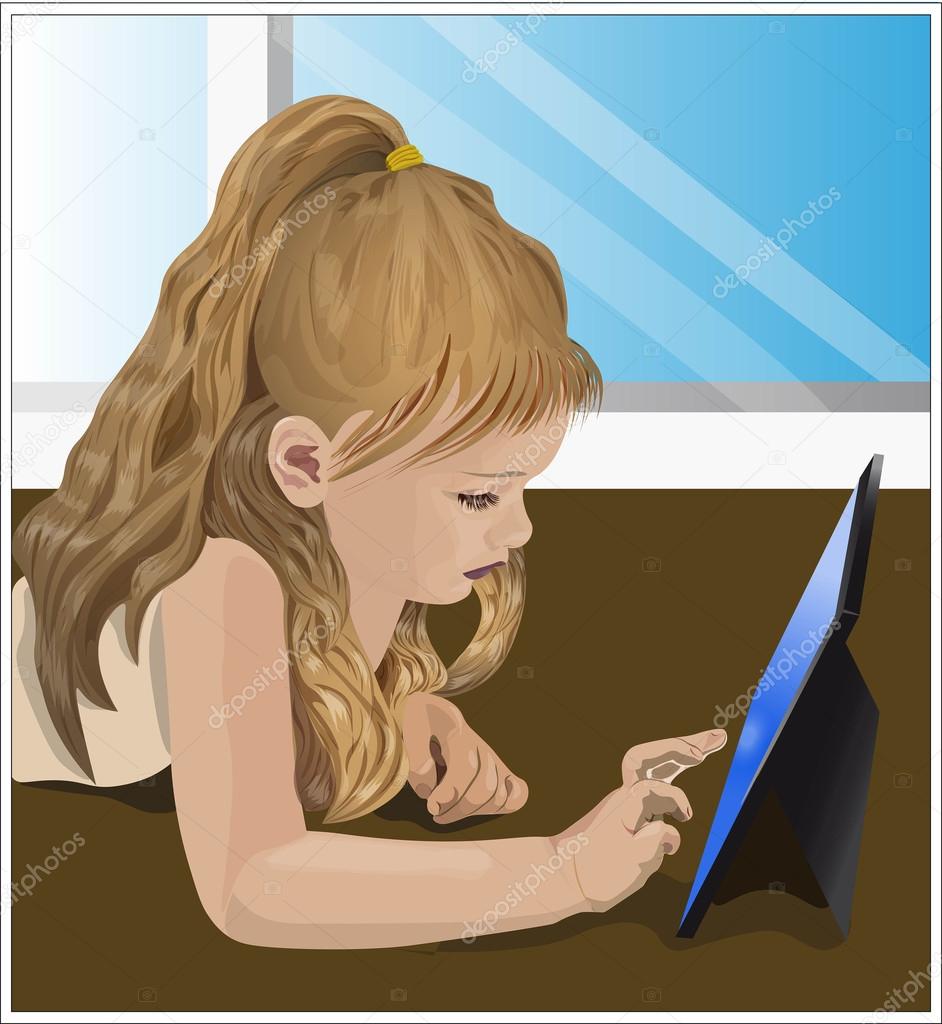 girl playing video game on the tablet
