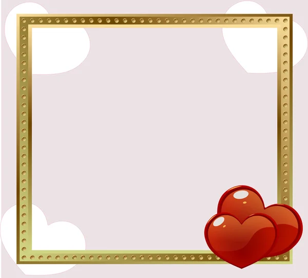 Gold frame red hearts — Stock Vector