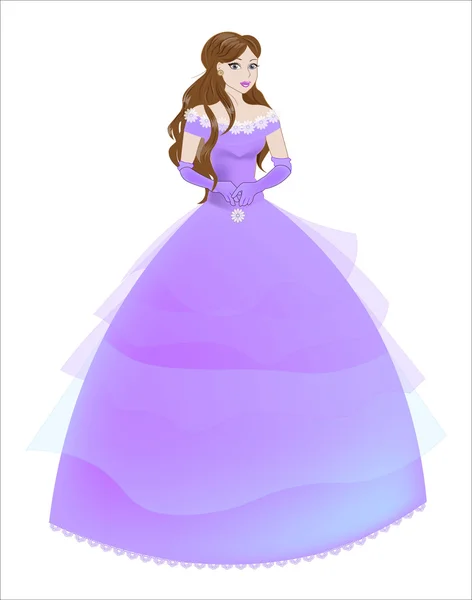 Prinses de brunette in een paarse jurk — Stockvector