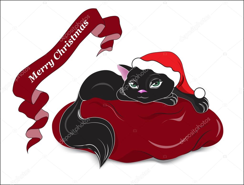 Black cat christmas round ornament by debw Merry Christmas black cat — Stock Vector © Lollitta #89389906