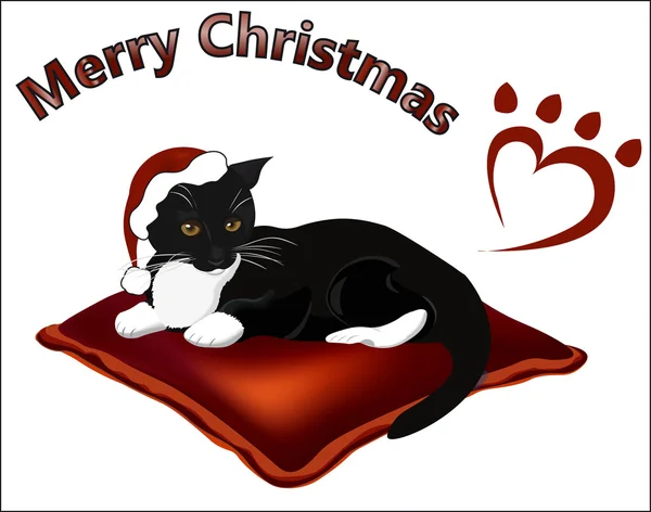 Feliz Natal preto branco gato —  Vetores de Stock