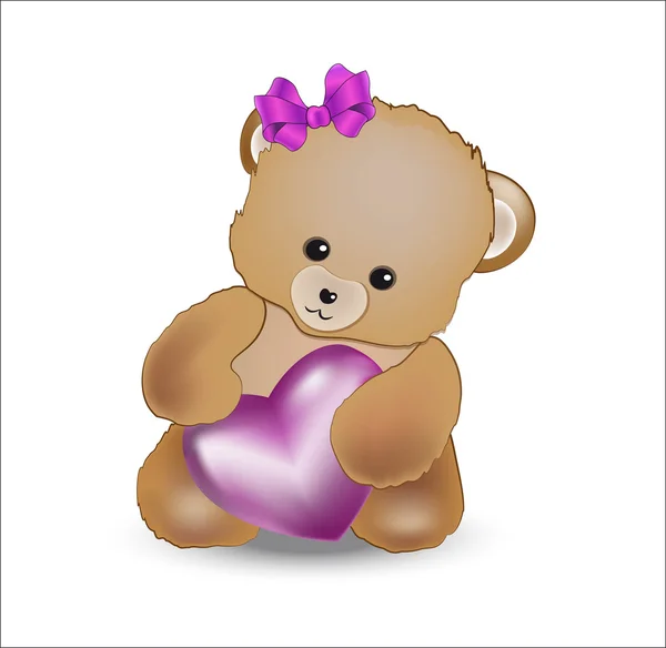 Плюшевий ведмідь з рожевим серцем — стоковий вектор