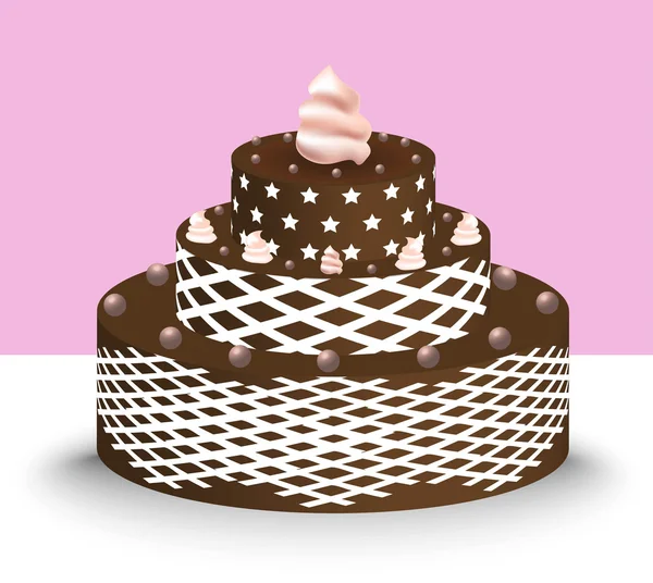 Čokoládový koláč s růžovým krémem — Stockový vektor
