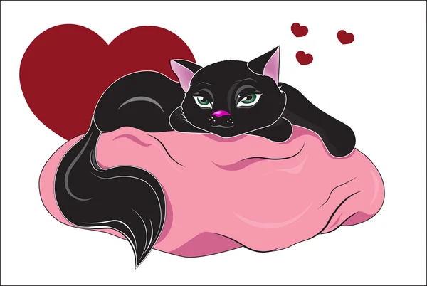 Zwarte kat Valentines — Stockvector