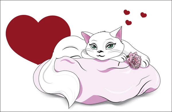 Валентина білий кіт — стоковий вектор