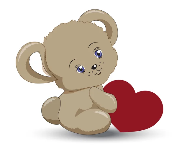 Маленький плюшевий ведмедик з серцем Валентина — стоковий вектор