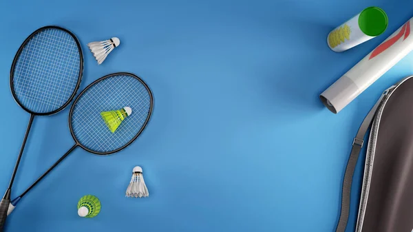 Badminton Conjunto Com Fundo Azul — Fotografia de Stock