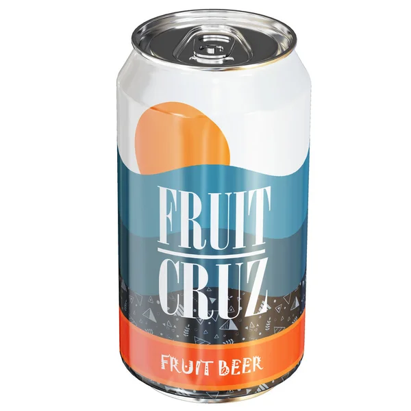 Cerveja Fruta Pode Rotular Conceito Modelo Render — Fotografia de Stock