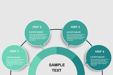 Beyaz arkaplan, diyagram, yıllık rapor ve web tasarımı üzerinde vektör bilgi tasarımı şablonu. 4 adım, adım veya süreç içeren iş konsepti.