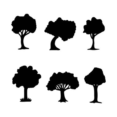 Beyaz arka planda izole edilmiş ağaç. Ağaç siluetleri. Ağaç eli çizilmiş. Vektör EPS 10.