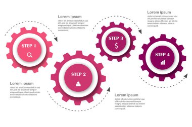 Modern bilgi grafikleri afişi. Beyaz arkaplan, diyagram, yıllık rapor ve web tasarımı üzerinde vektör bilgi tasarımı şablonu. 4 adım, adım veya süreç içeren iş konsepti.